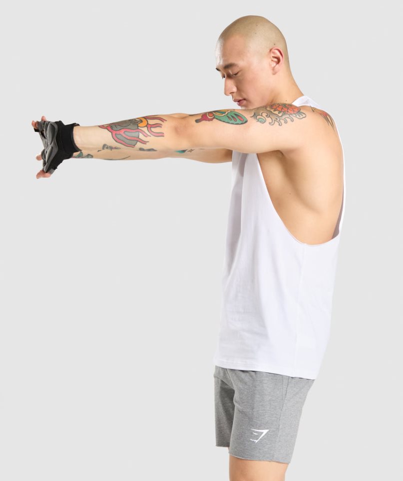 Men's Gymshark Critical Drop Arm Tanks White | NZ 0QYVJU